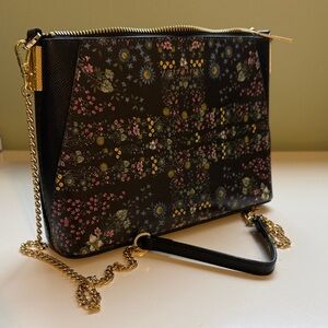 Ted Baker Black Floral Crossbody Bag with Gold Chain